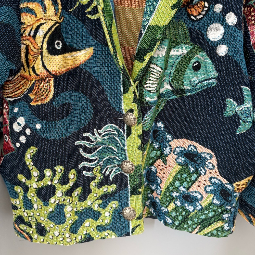 Vintage Pony Woven Tropical Fish Ocean Tapestry Jacket - Picture 3 of 9